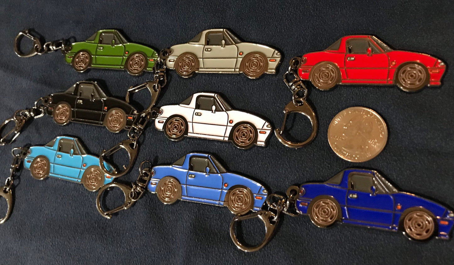 Auto Baked Enamel Key Chains Key Rings NEW Mazda Miata MX5 MARINER Blue