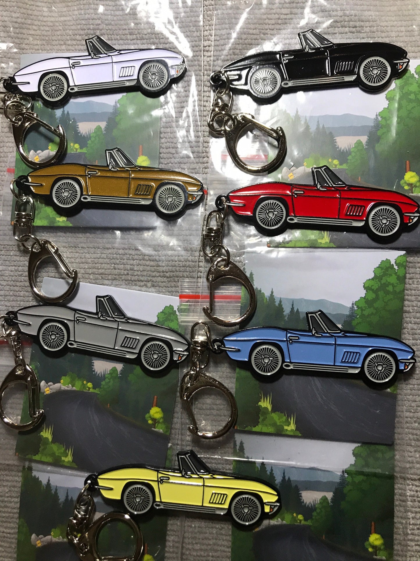 C2 #Corvette Baked Enamel Keychains #convertible #Stingray Daytona BLUE