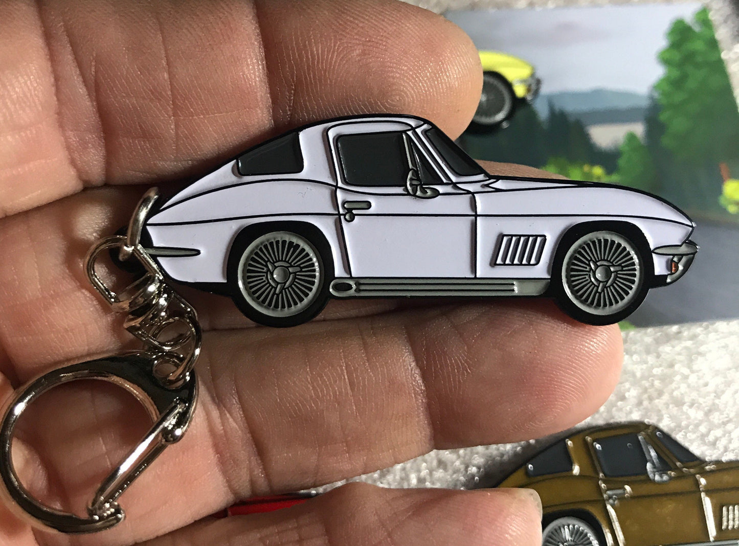 C2 #Corvette Baked Enamel Keychains WHITE #COUPE #Stingray