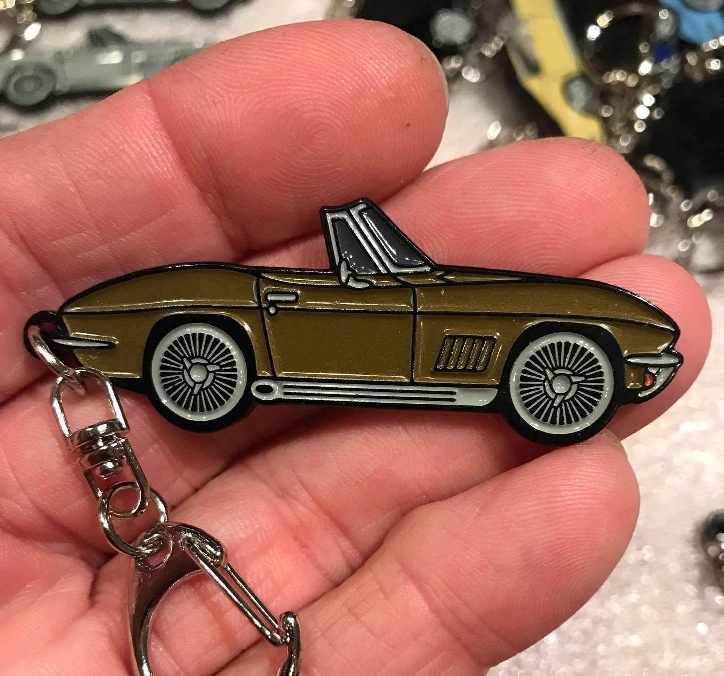 C2 #Corvette Baked Enamel Keychains #convertible #Stingray GOLD