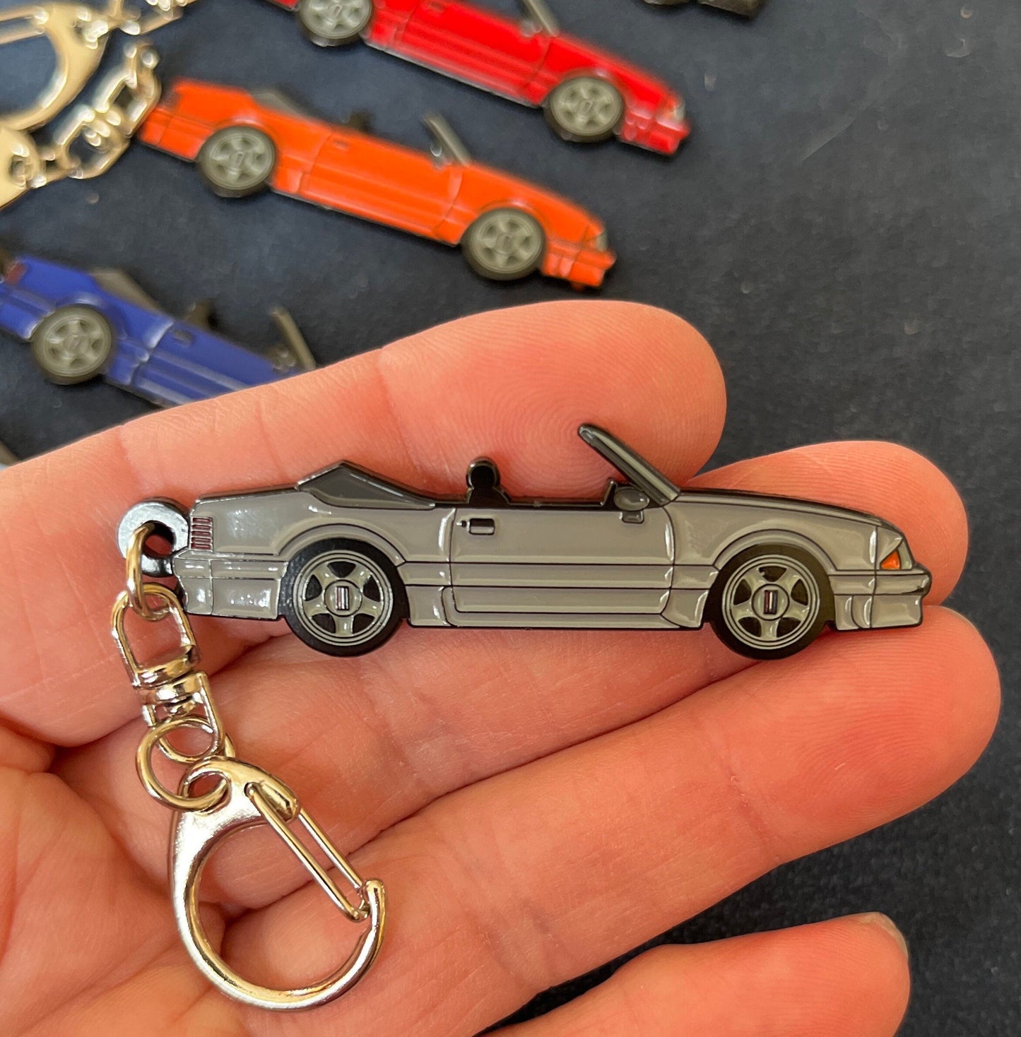 Ford Mustang CONVERTIBLE Fox Body Enamel on Metal Keychains, great gift for the Fox Body enthusiast!