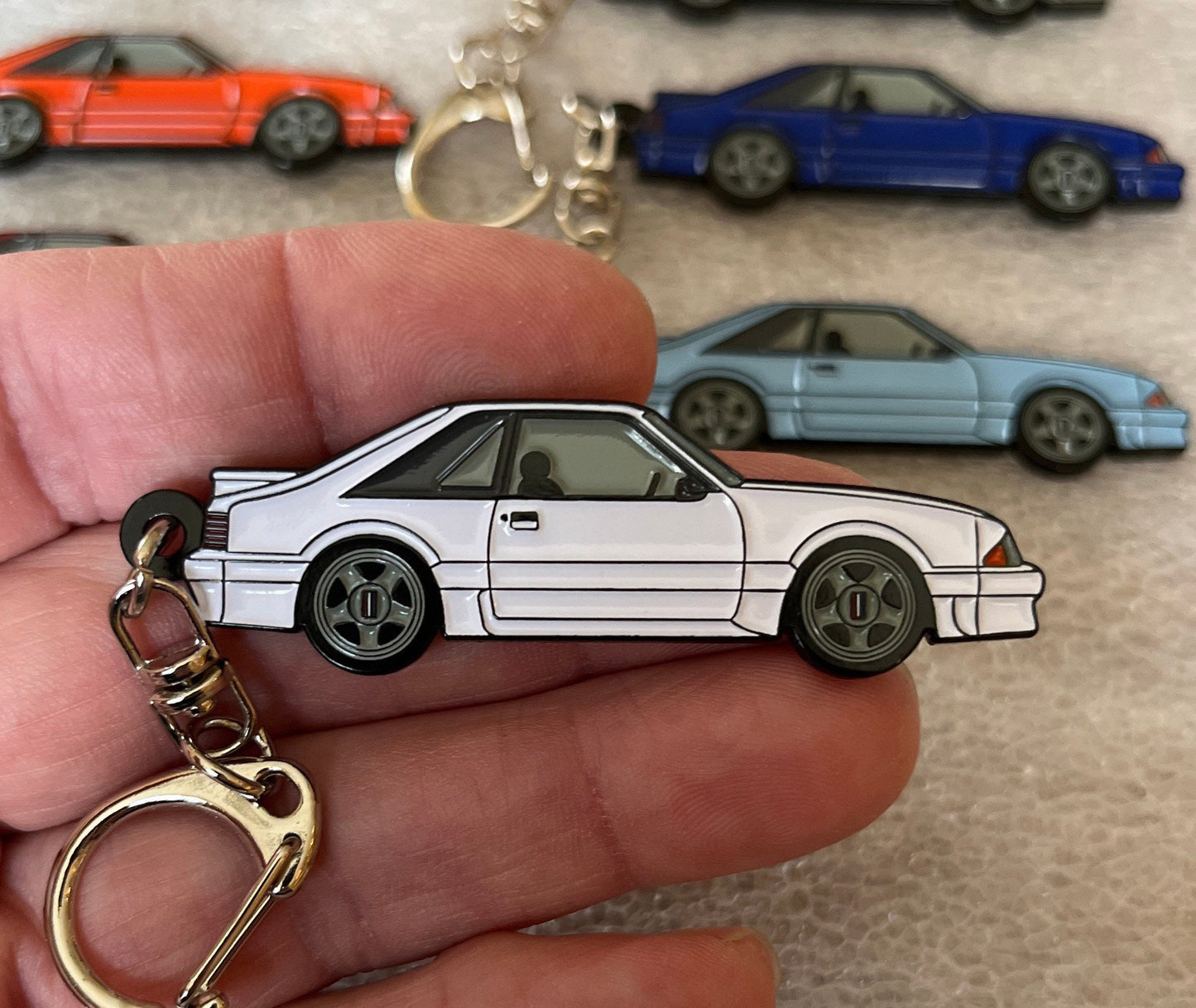 Ford Mustang HATCHBACK Fox Body Enamel on Metal Keychains available in 9 colors