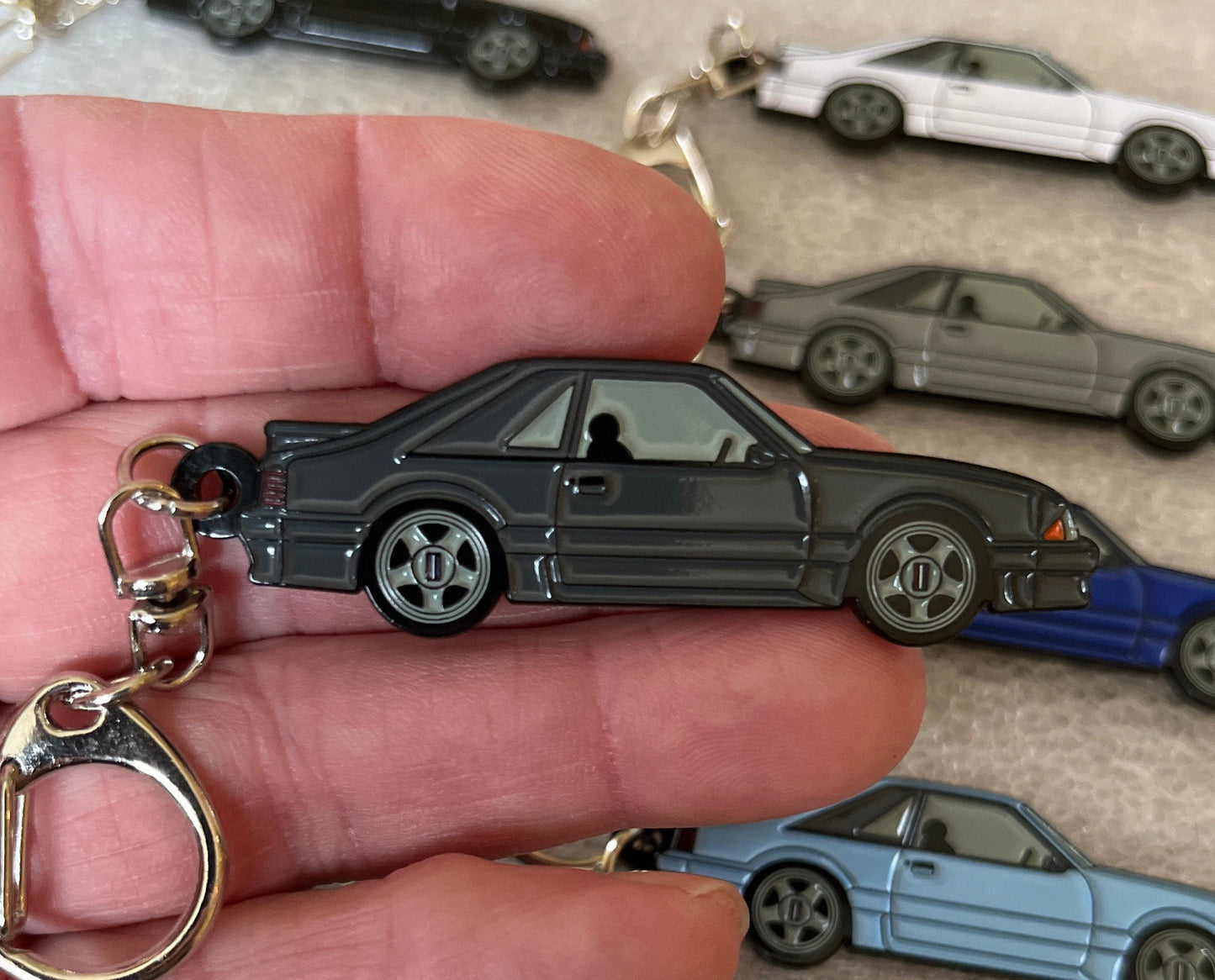 Ford Mustang HATCHBACK Fox Body Enamel on Metal Keychains available in 9 colors