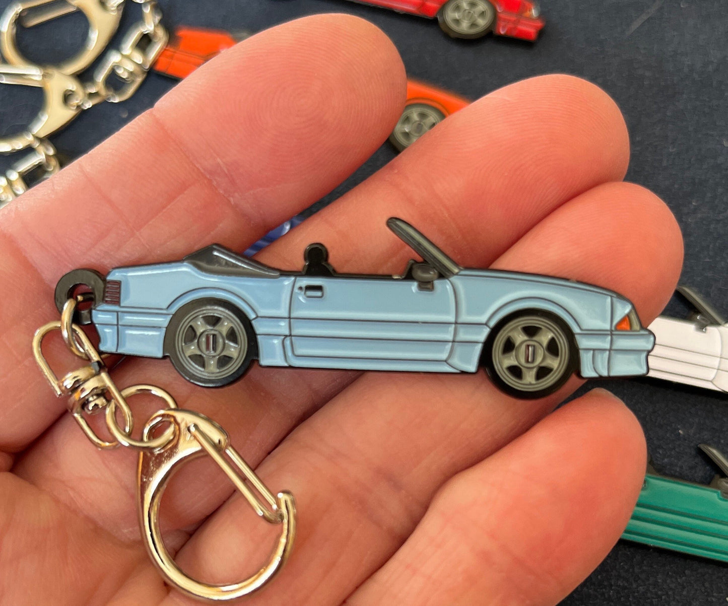 Ford Mustang CONVERTIBLE Fox Body Enamel on Metal Keychains, great gift for the Fox Body enthusiast!