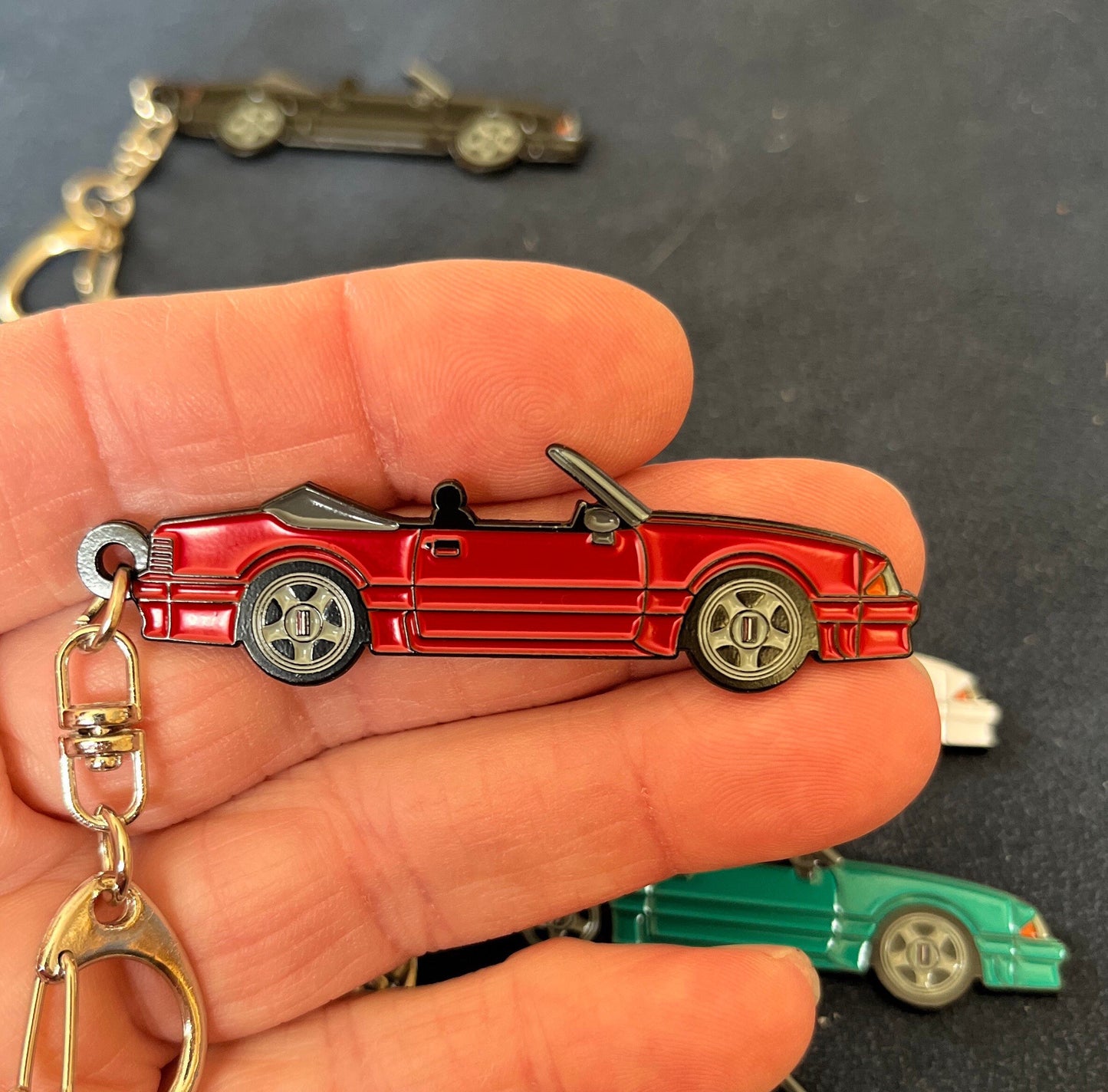 Ford Mustang CONVERTIBLE Fox Body Enamel on Metal Keychains, great gift for the Fox Body enthusiast!