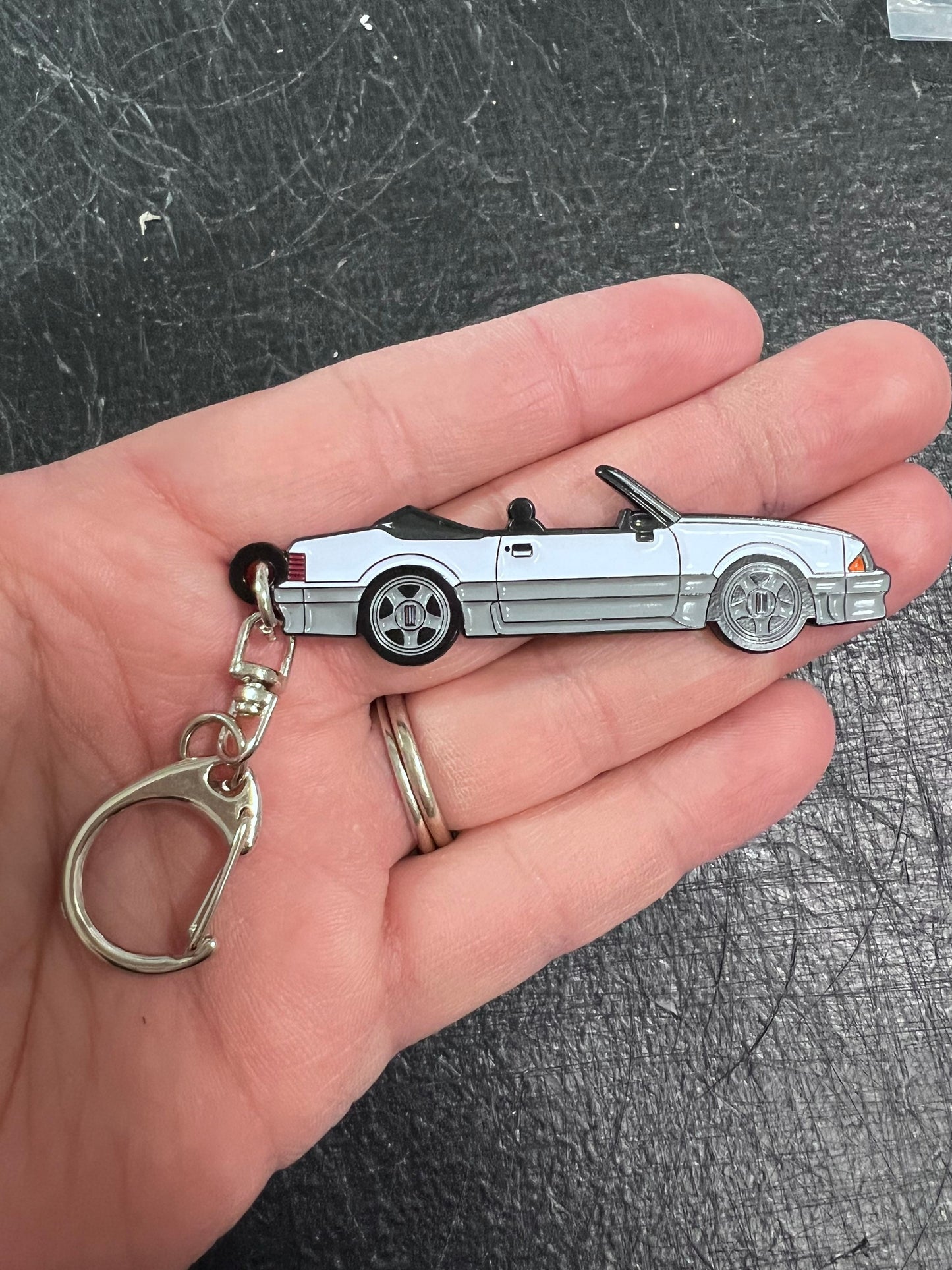 Ford Mustang CONVERTIBLE Fox Body Two Tone Enamel on Metal Keychains, great gift for the Fox Body enthusiast!