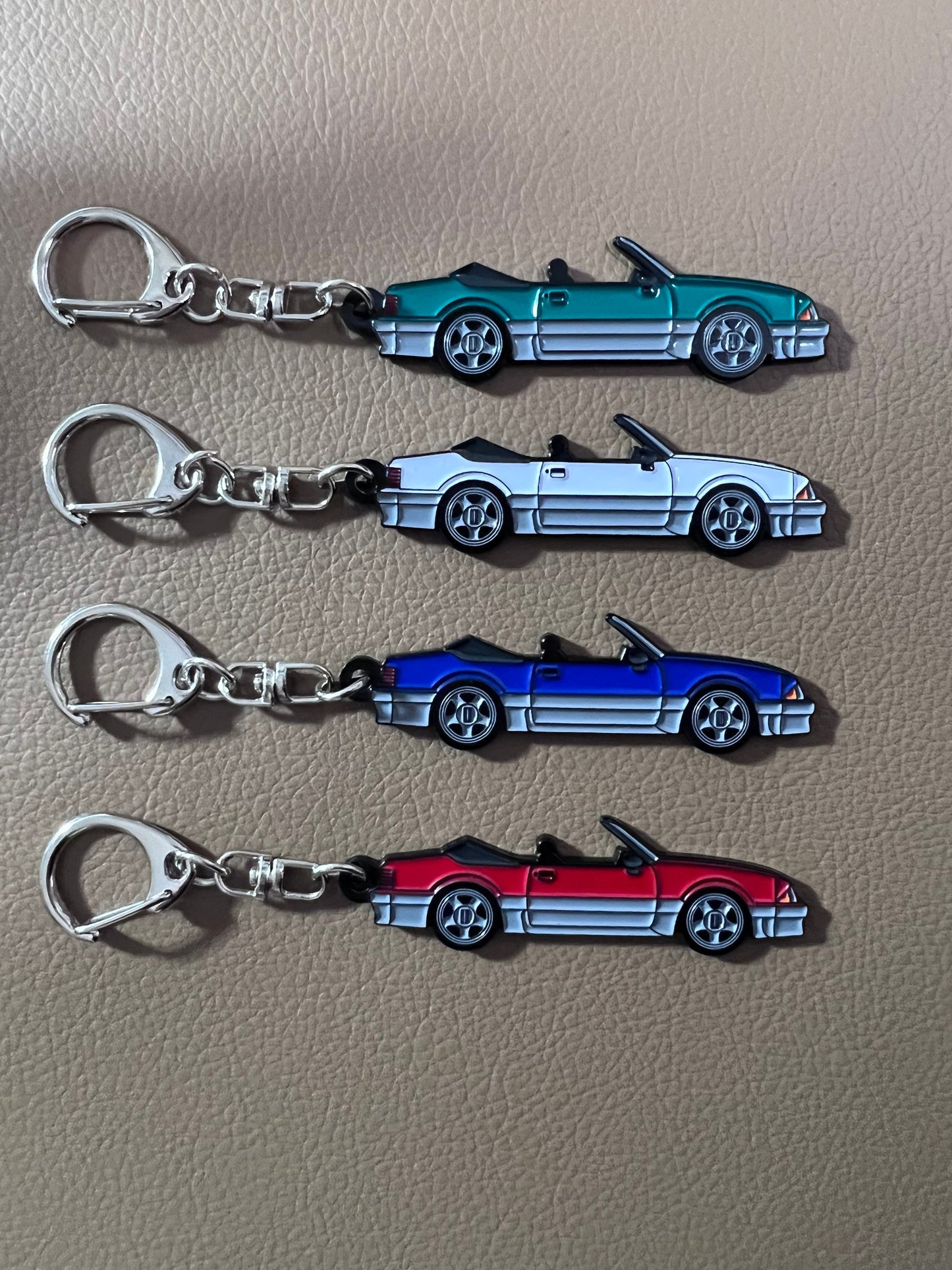 Ford Mustang CONVERTIBLE Fox Body Two Tone Enamel on Metal Keychains, great gift for the Fox Body enthusiast!