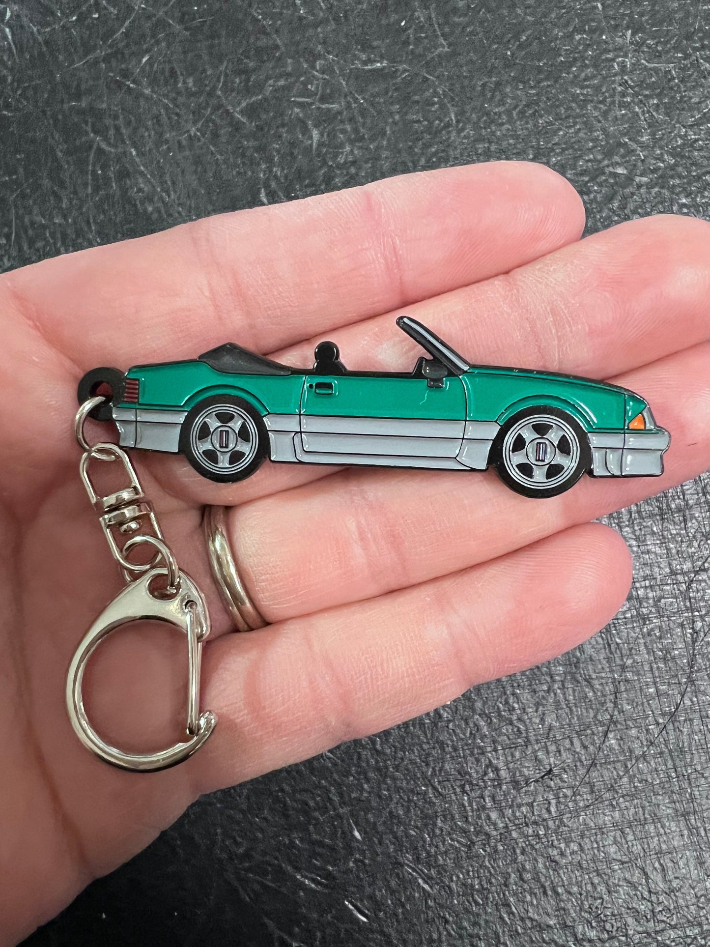 Ford Mustang CONVERTIBLE Fox Body Two Tone Enamel on Metal Keychains, great gift for the Fox Body enthusiast!
