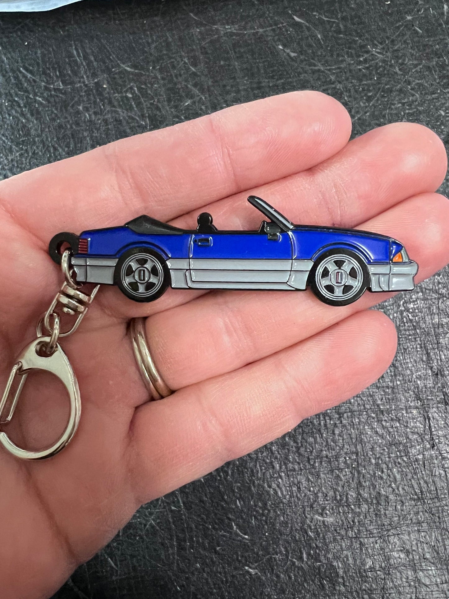 Ford Mustang CONVERTIBLE Fox Body Two Tone Enamel on Metal Keychains, great gift for the Fox Body enthusiast!