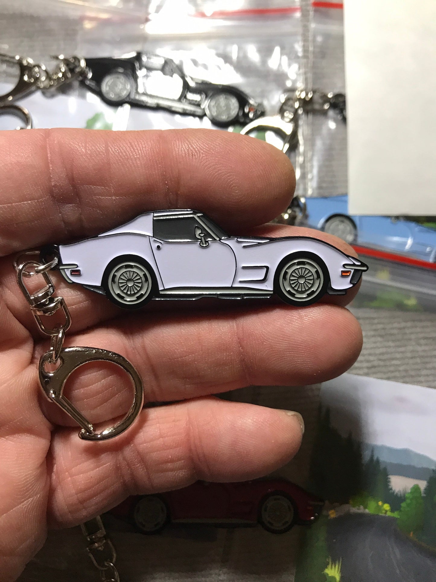 C3 #Corvette Baked Enamel Keychains WHITE #Stingray #Coupe