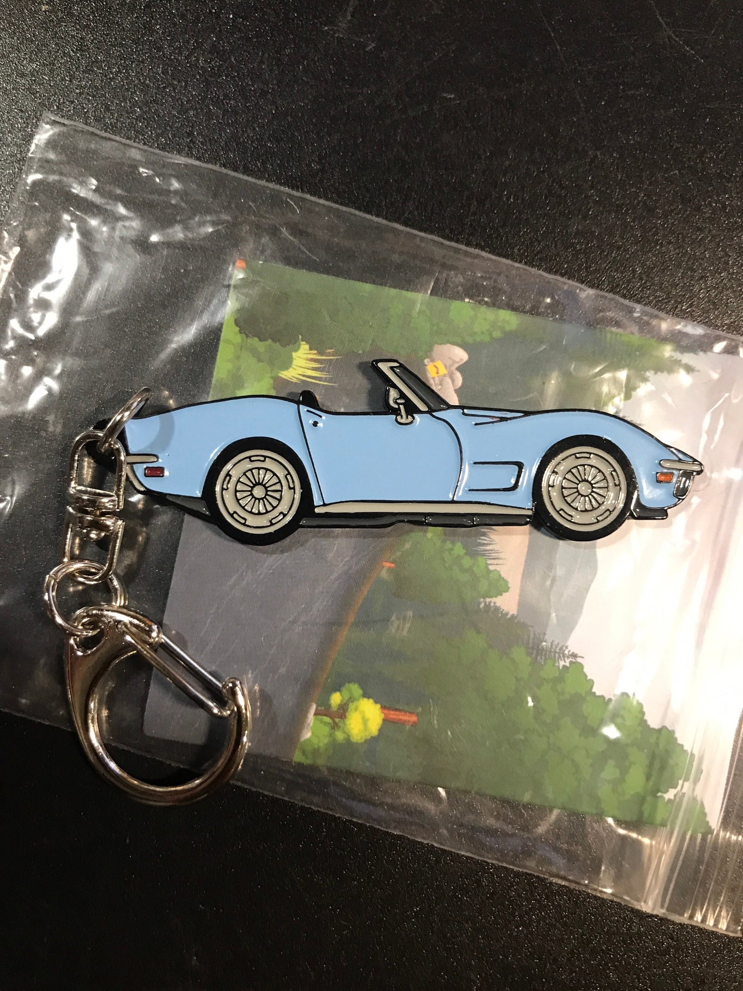 C3 Corvette LIGHT BLUE Convertible Enamel on Metal Keychain