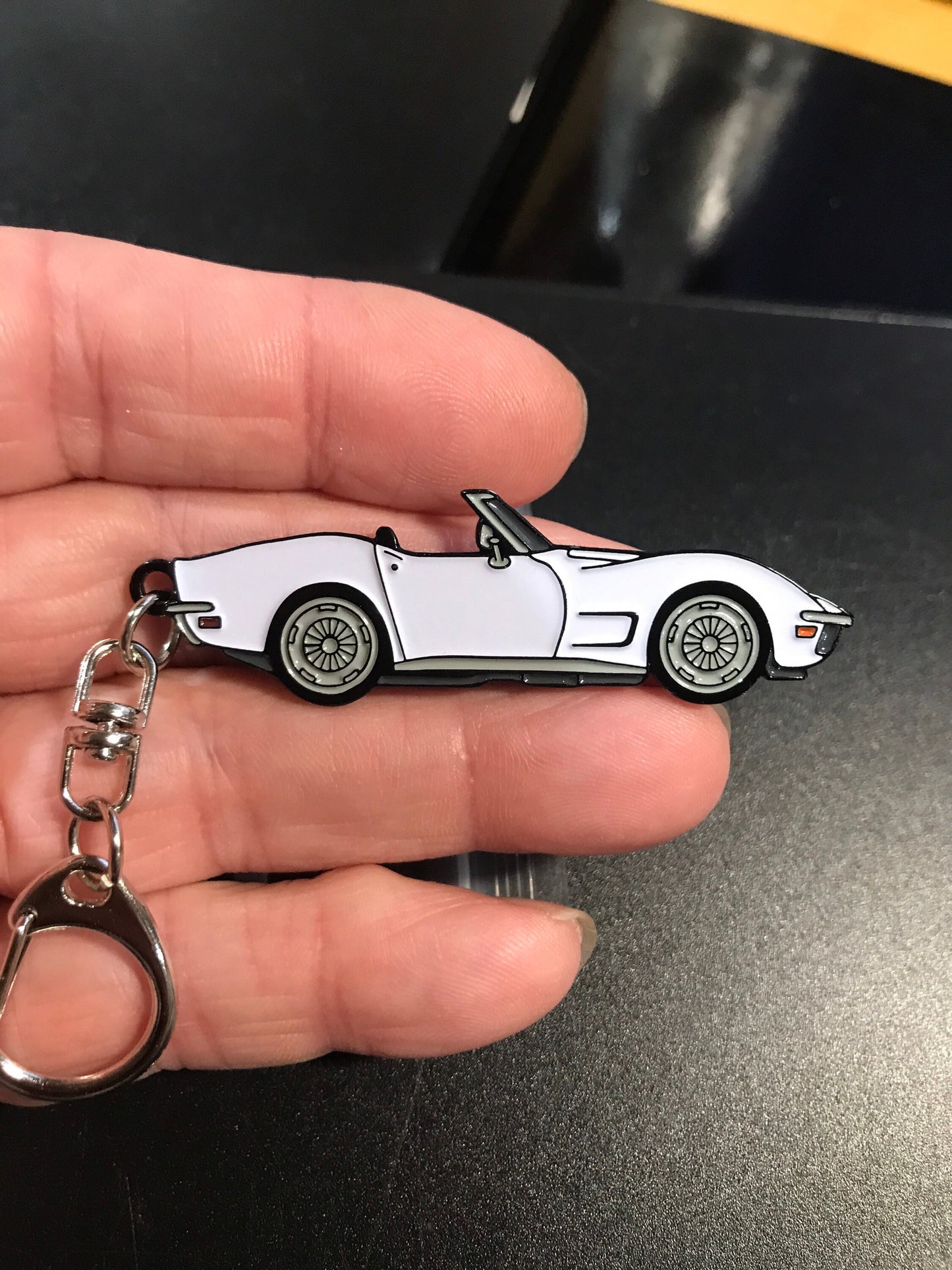 C3 Corvette WHITE Convertible Enamel on Metal Keychain