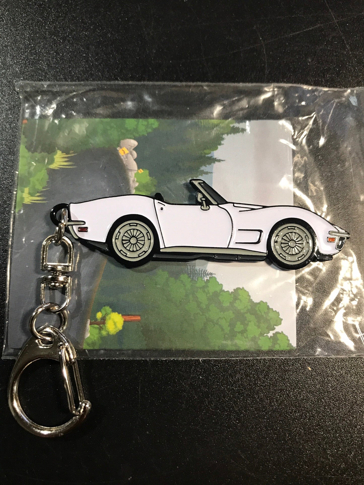 C3 Corvette WHITE Convertible Enamel on Metal Keychain