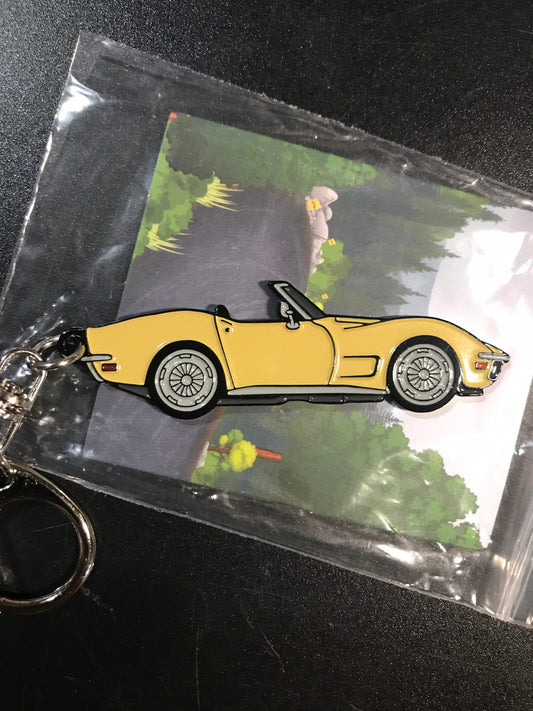 C3 Corvette YELLOW Convertible Enamel on Metal Keychain