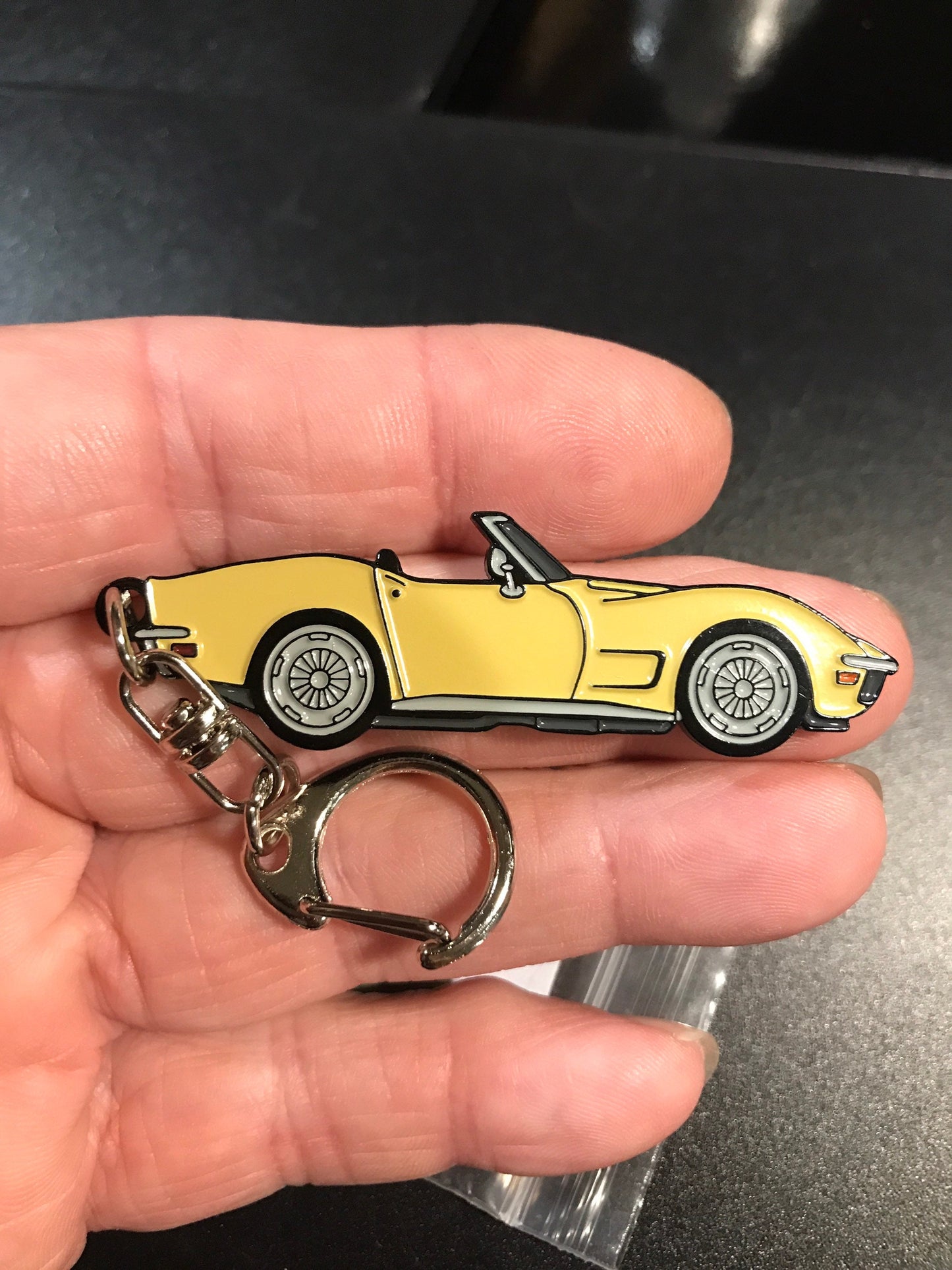 C3 Corvette YELLOW Convertible Enamel on Metal Keychain