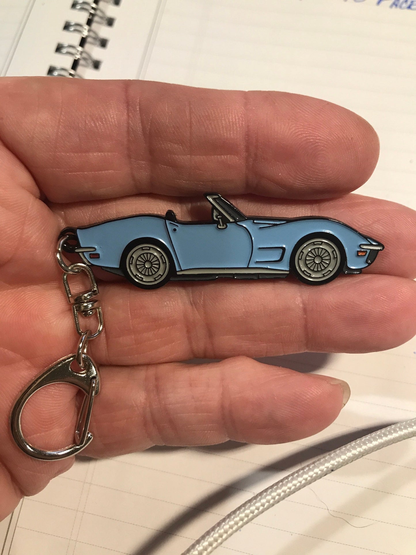 C3 Corvette LIGHT BLUE Convertible Enamel on Metal Keychain