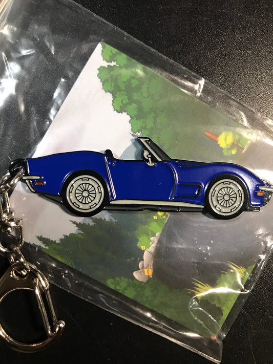 C3 Corvette DARK BLUE Convertible Enamel on Metal Keychain