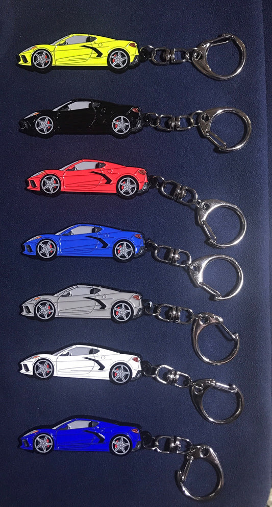 C8 Corvette Enamel on Metal Keychains Coupes in 8 colors - all available with BLACK wheels