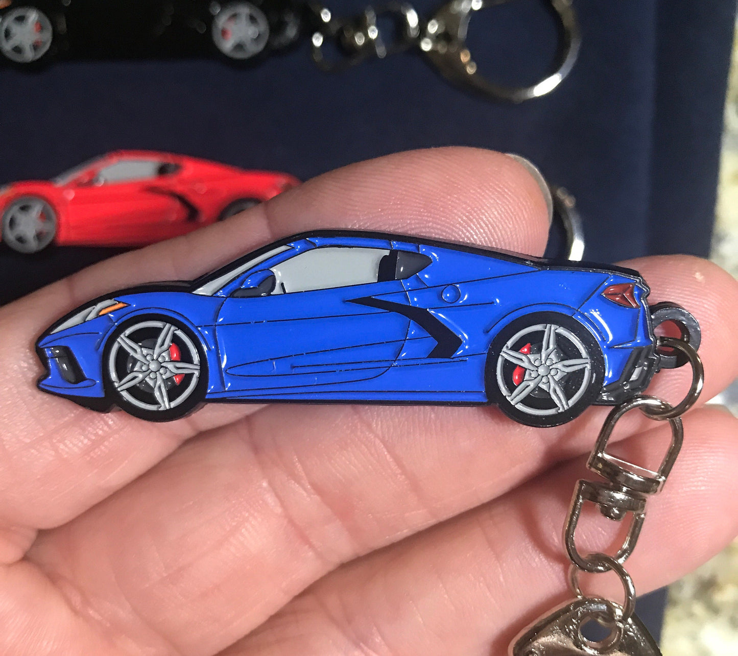 C8 Corvette Enamel on Metal Keychains Coupes in 8 colors - all available with BLACK wheels