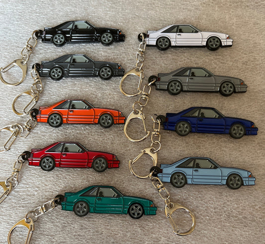 Ford Mustang HATCHBACK Fox Body  Enamel on Metal Keychains available in 9 colors